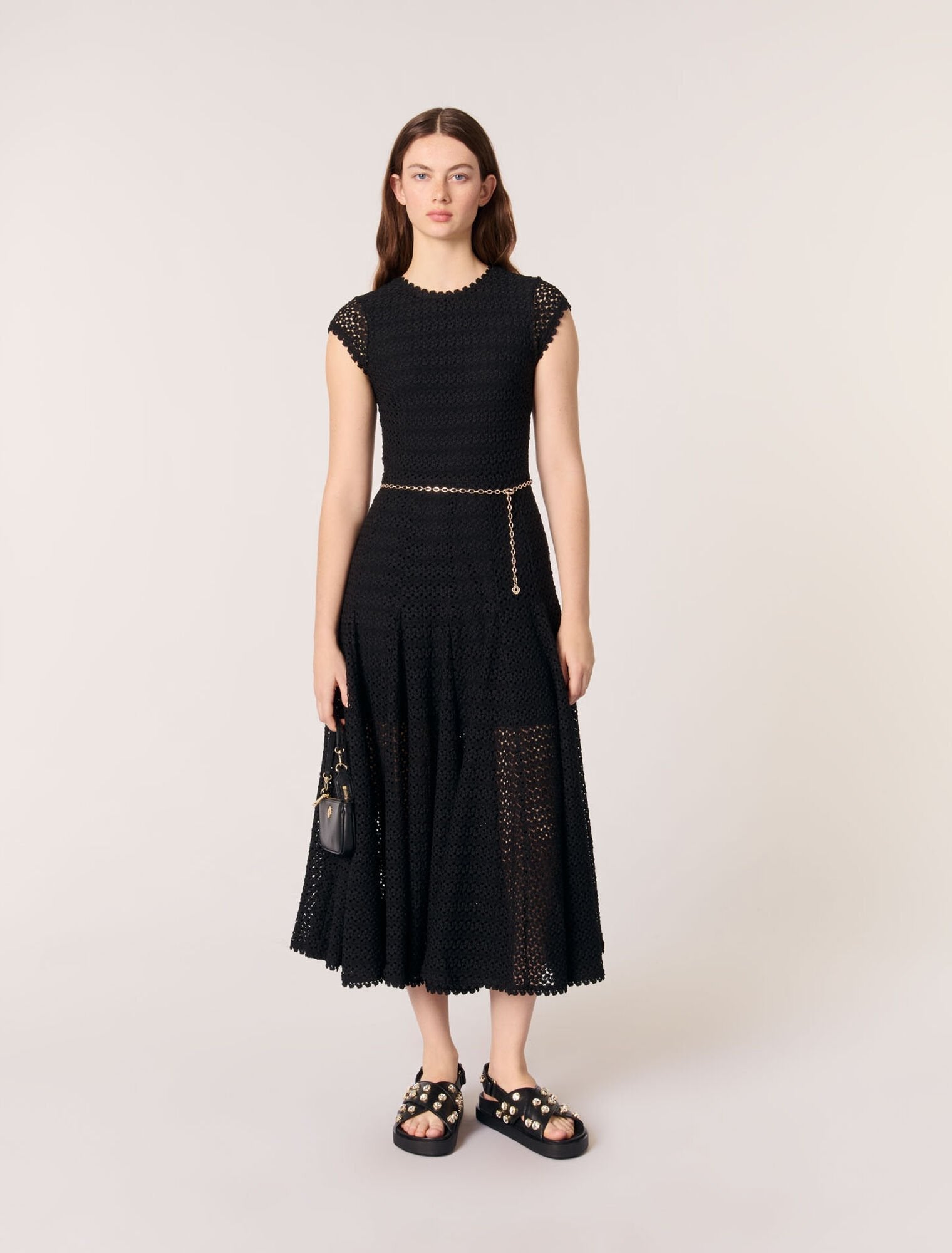 Black featured  Crochet-knit maxi dress
