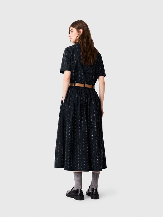Long rhinestone cotton skirt Navy