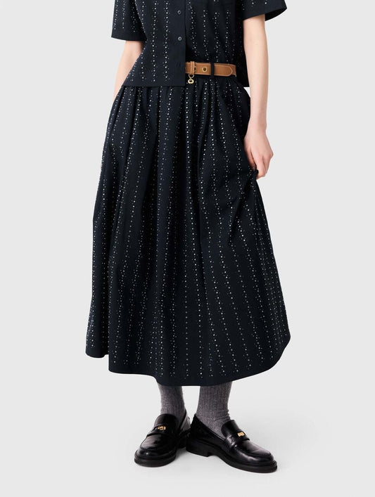 Long rhinestone cotton skirt Navy