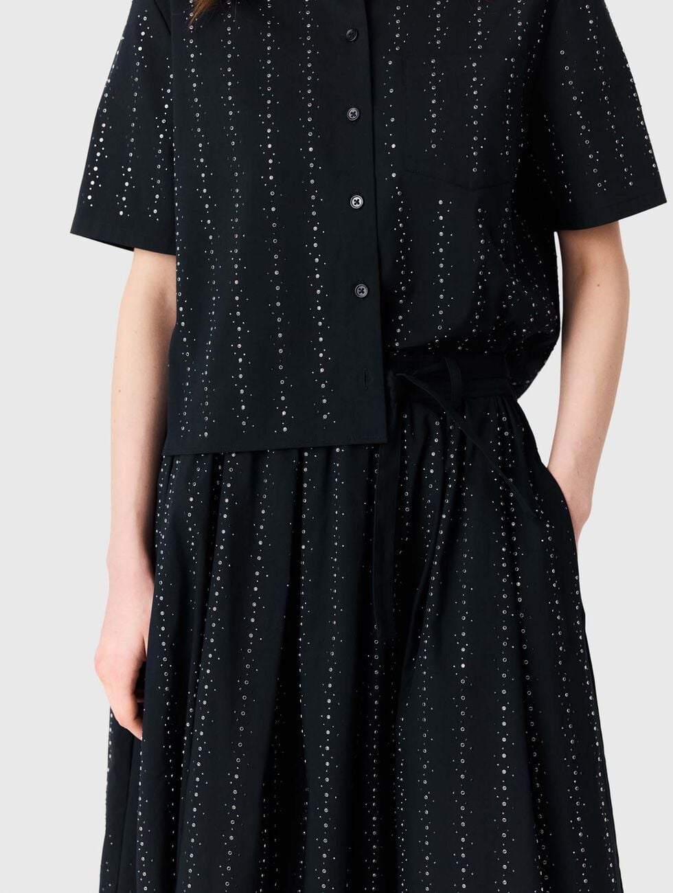 Long rhinestone cotton skirt Navy