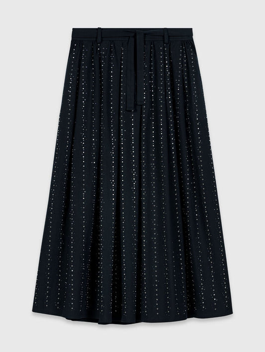 Long rhinestone cotton skirt Navy