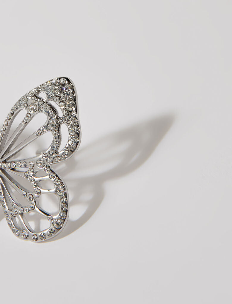 Silver-Rhinestone Butterfly Ring