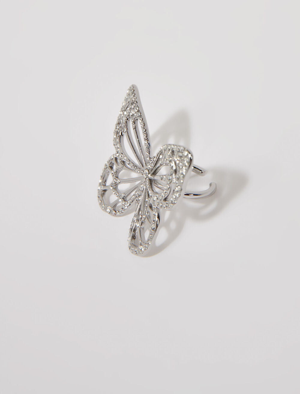 Silver-featured-Rhinestone Butterfly Ring