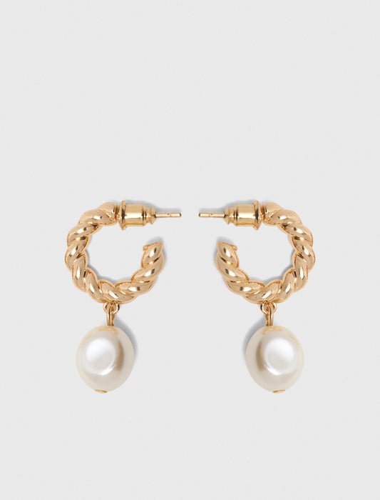 Twisted bead hoop earrings Gold