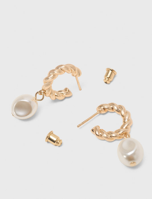 Twisted bead hoop earrings Gold