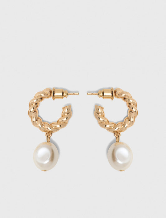 Twisted bead hoop earrings Gold