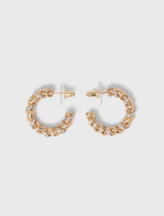 Twisted rhinestone hoop earrings Gold