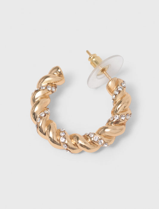 Twisted rhinestone hoop earrings Gold