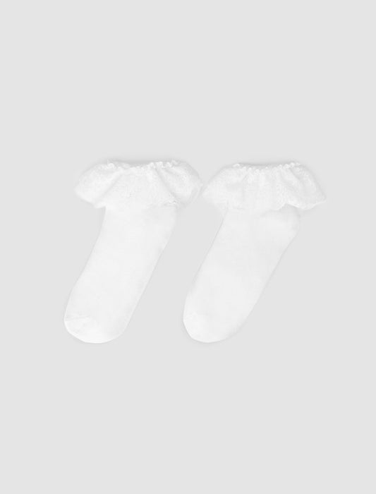 White-featured-lace frill socks