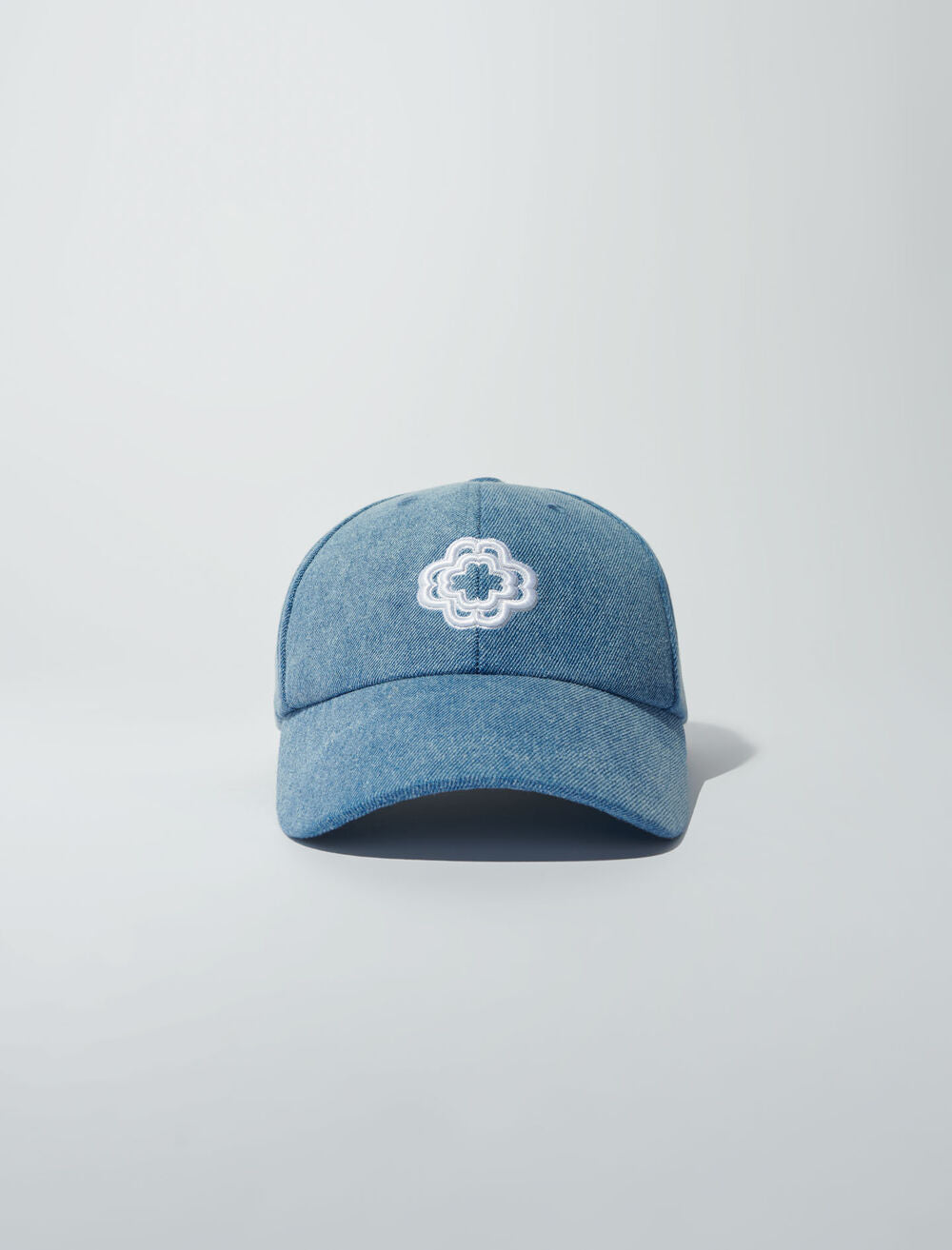 Blue-featured-Denim cap with clover logo