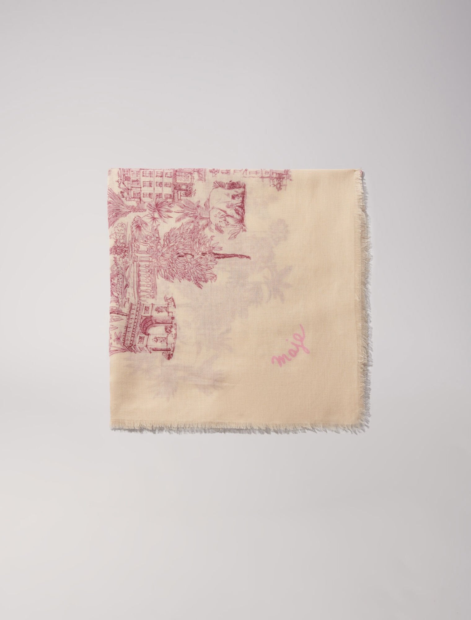 Pink toile de jouy-featured-Patterned cashmere blend scarf