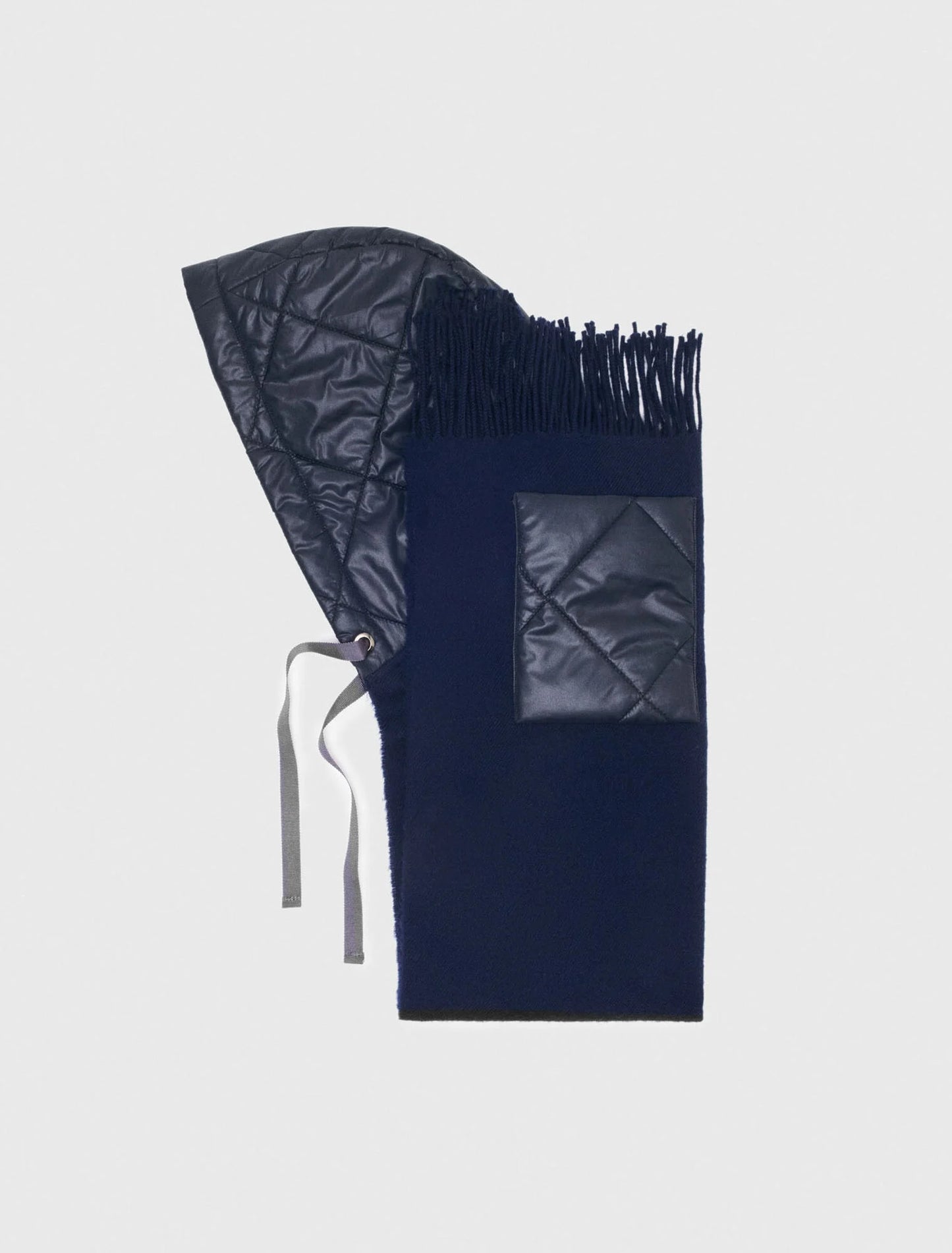 بونشو من الصوف بغطاء للرأس لون كحلي