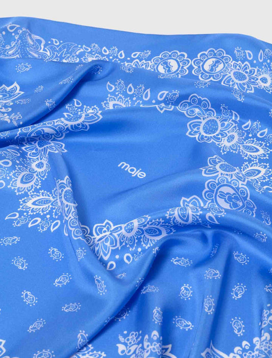 Bandana Print Silk Scarf Light Blue Bandana