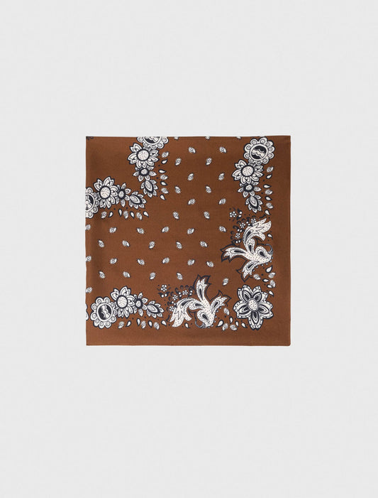 Bandana Print Silk Scarf Brown Bandana Print