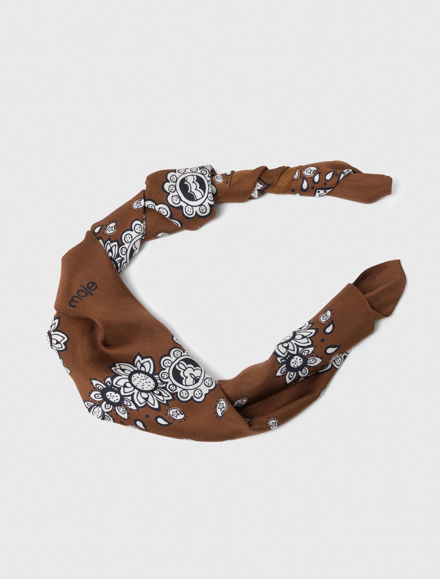 Bandana Print Silk Scarf Brown Bandana Print
