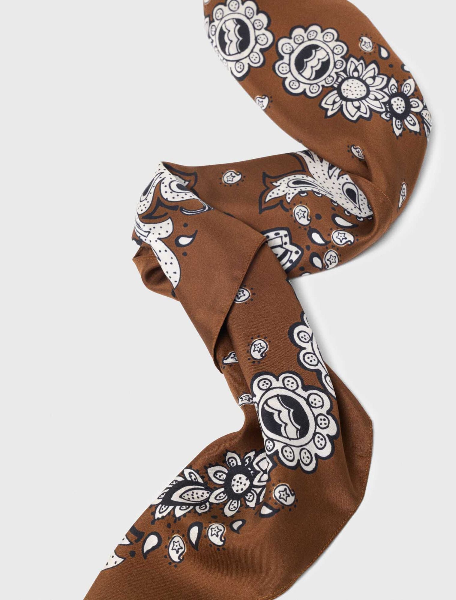 Bandana Print Silk Scarf Brown Bandana Print