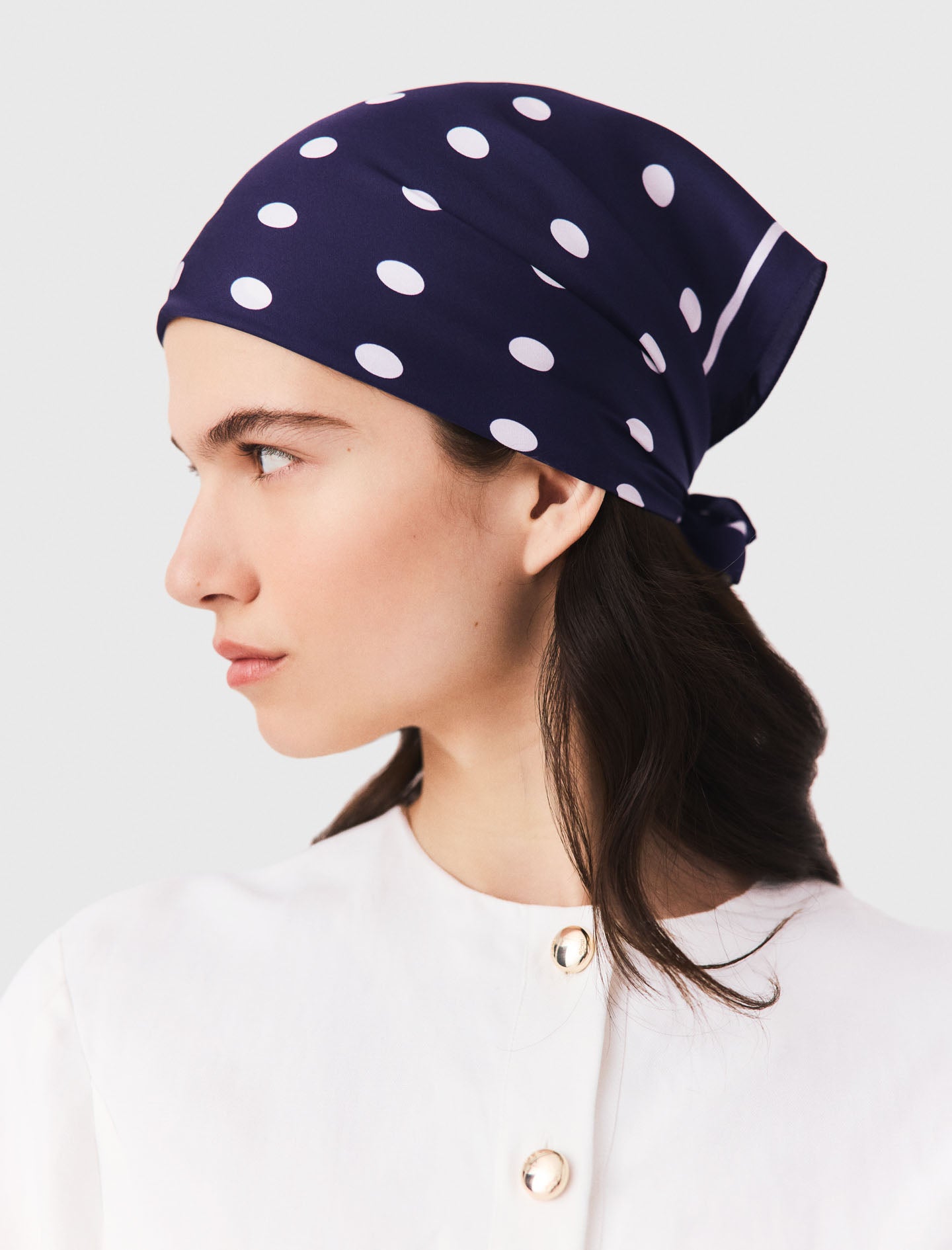 Silk polka dot bandana Navy Dots Print