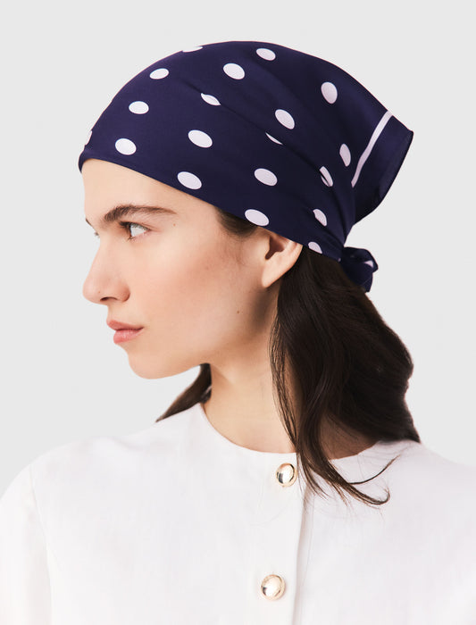 Silk polka dot bandana Navy Dots Print