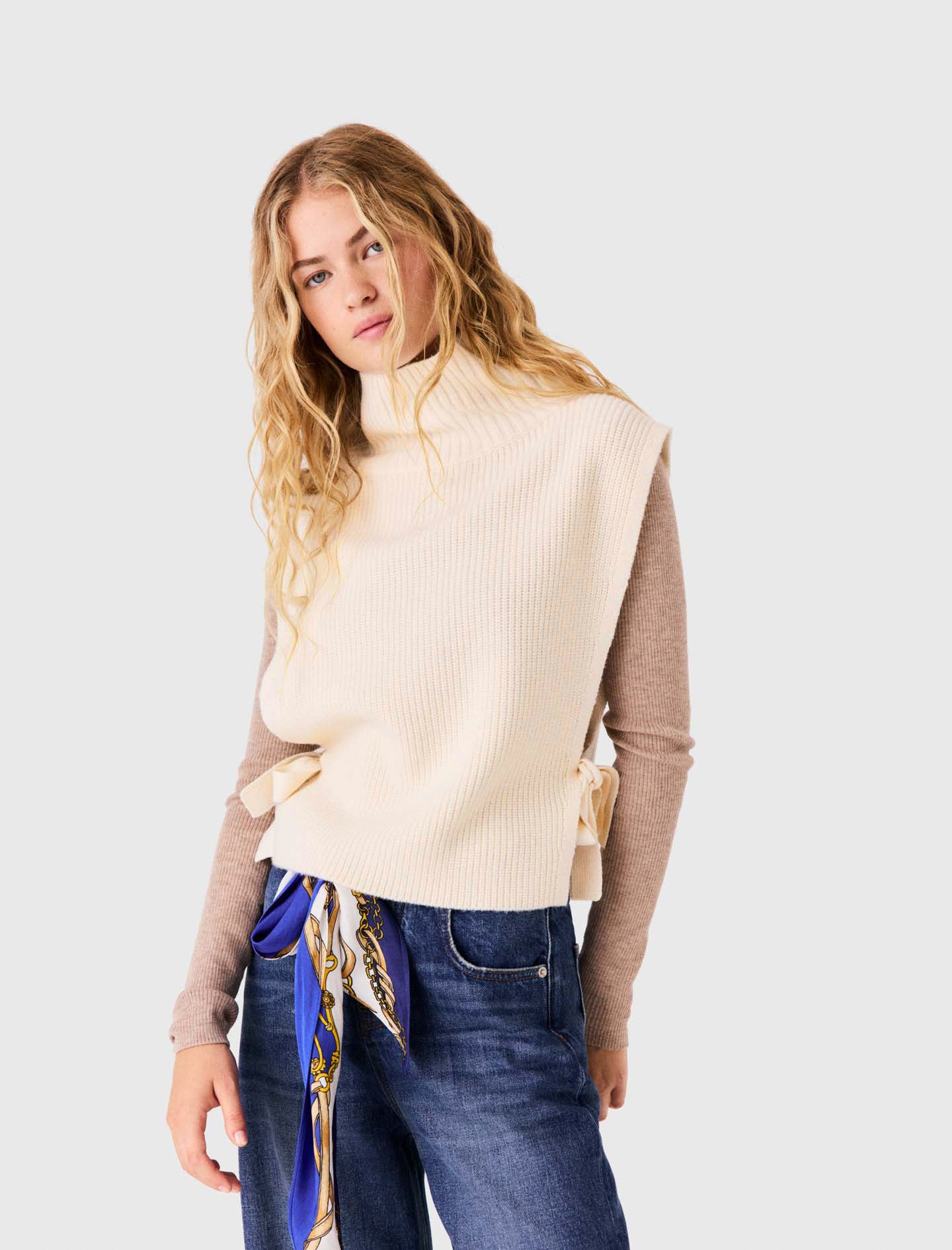 Long knit collar Ecru