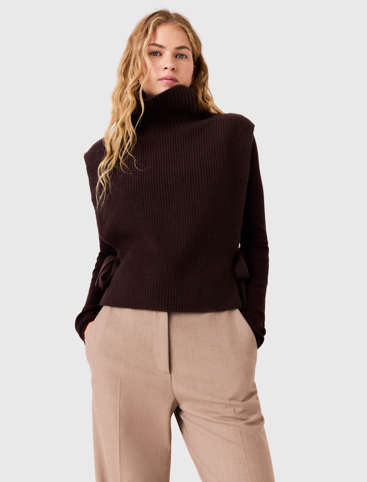 Wool and cashmere collar Dark Brown