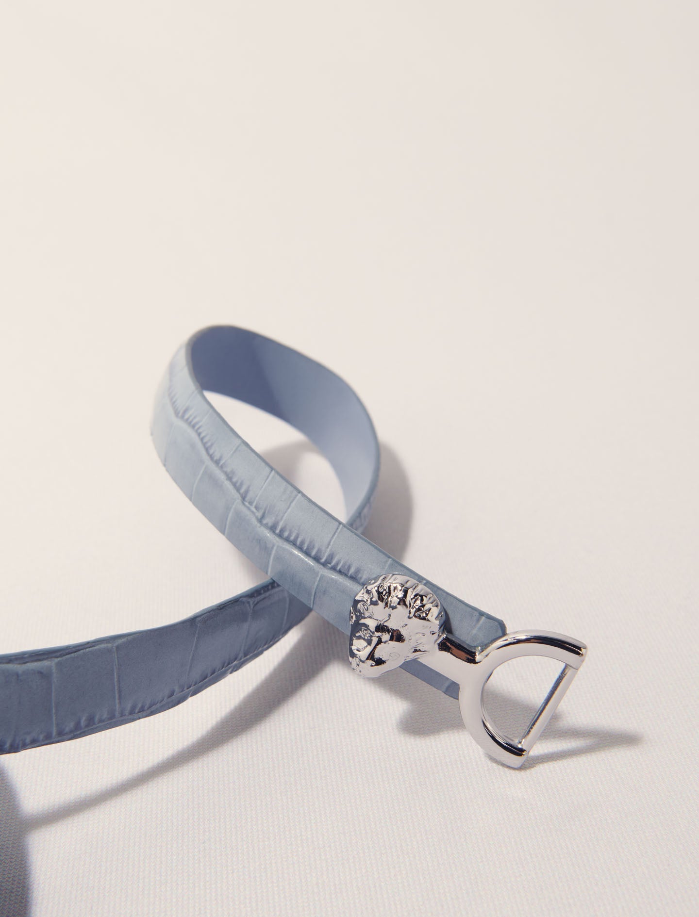 Blue Sky-Embossed Leather and Lion Horsebit Belt
