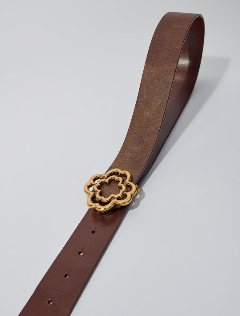 Old Brown  -Distressed leather Clover belt