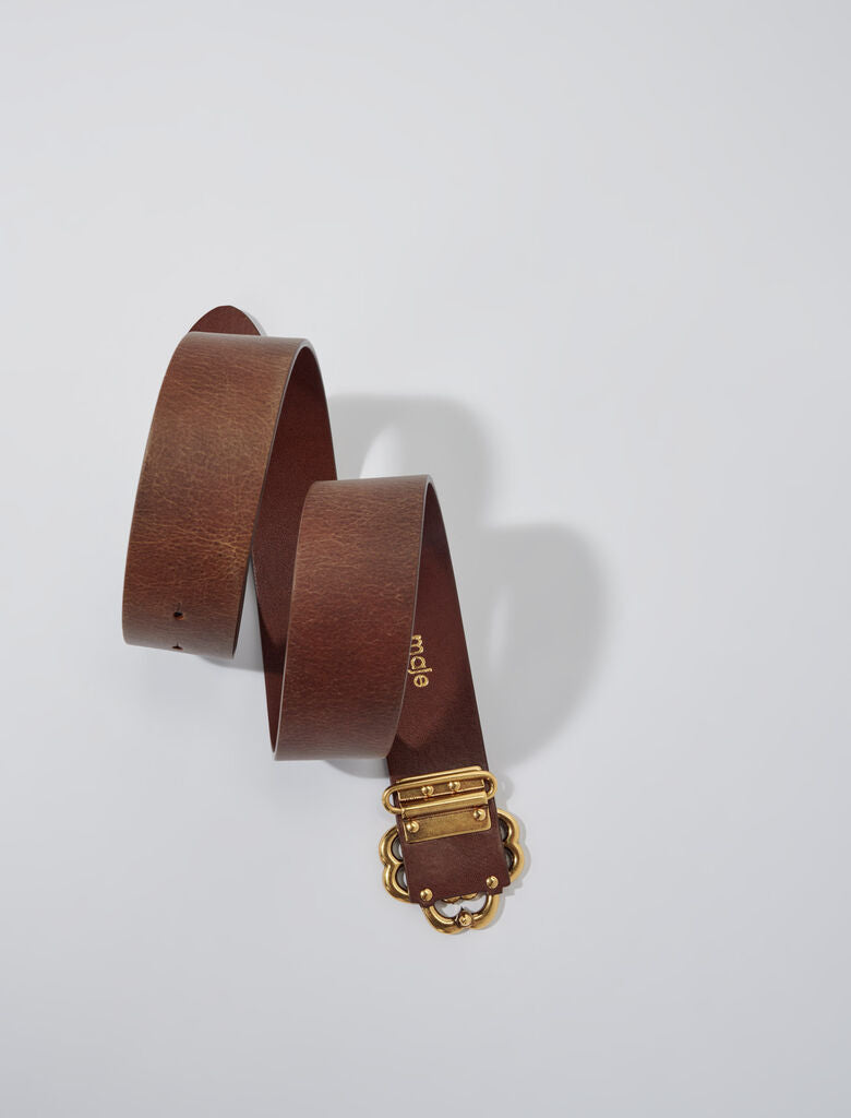 Old Brown  -Distressed leather Clover belt