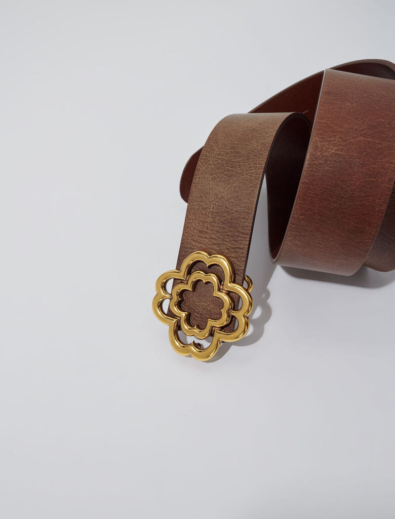 Old Brown  -Distressed leather Clover belt