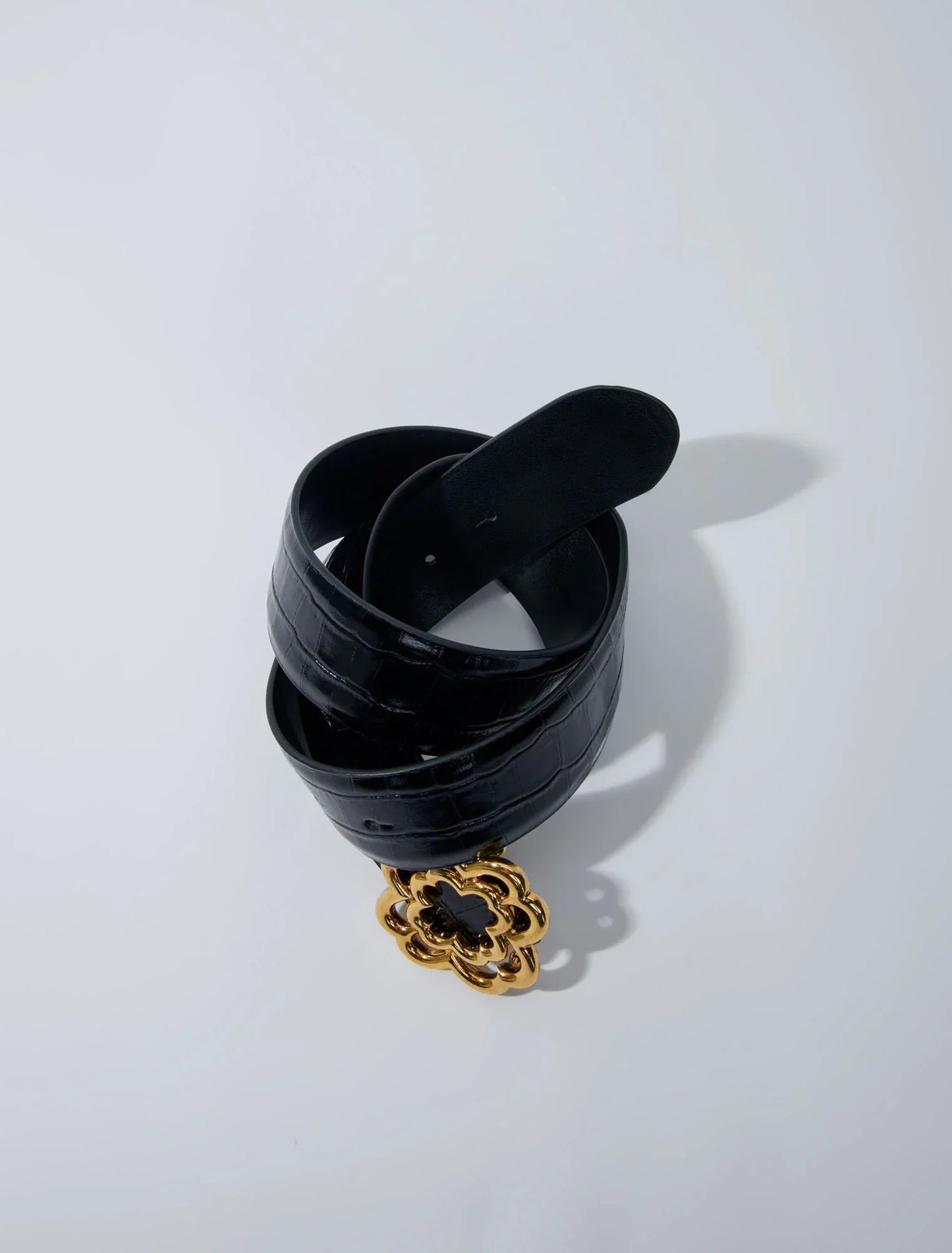 Croc-effect leather double M belt BLACK