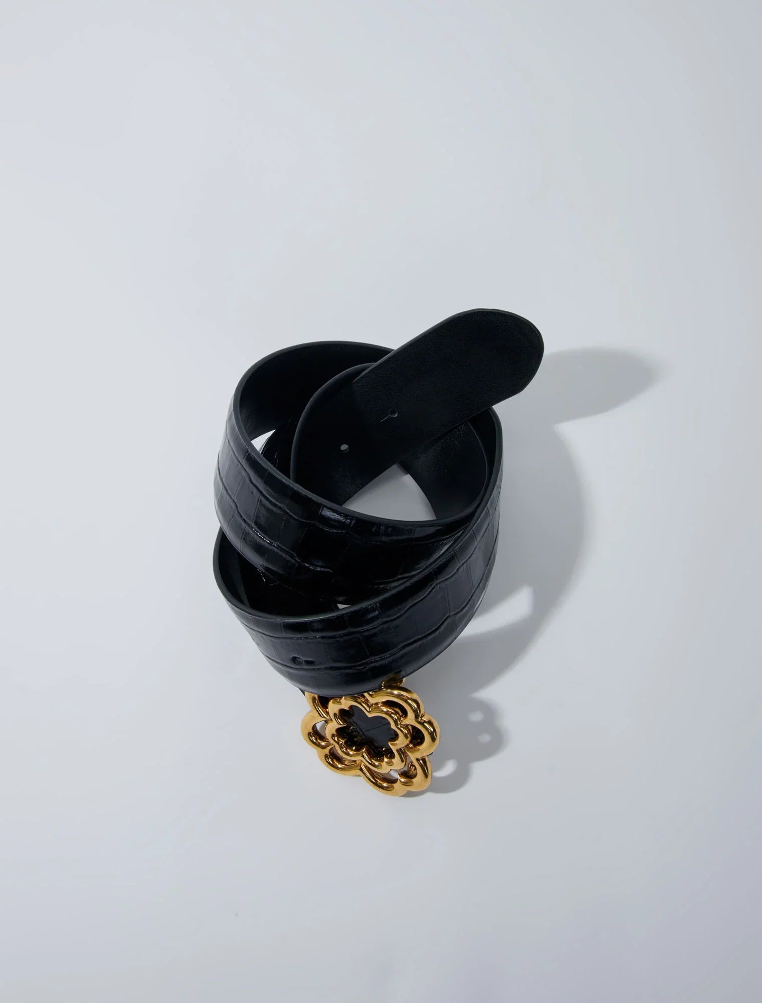 Croc-effect leather double M belt BLACK