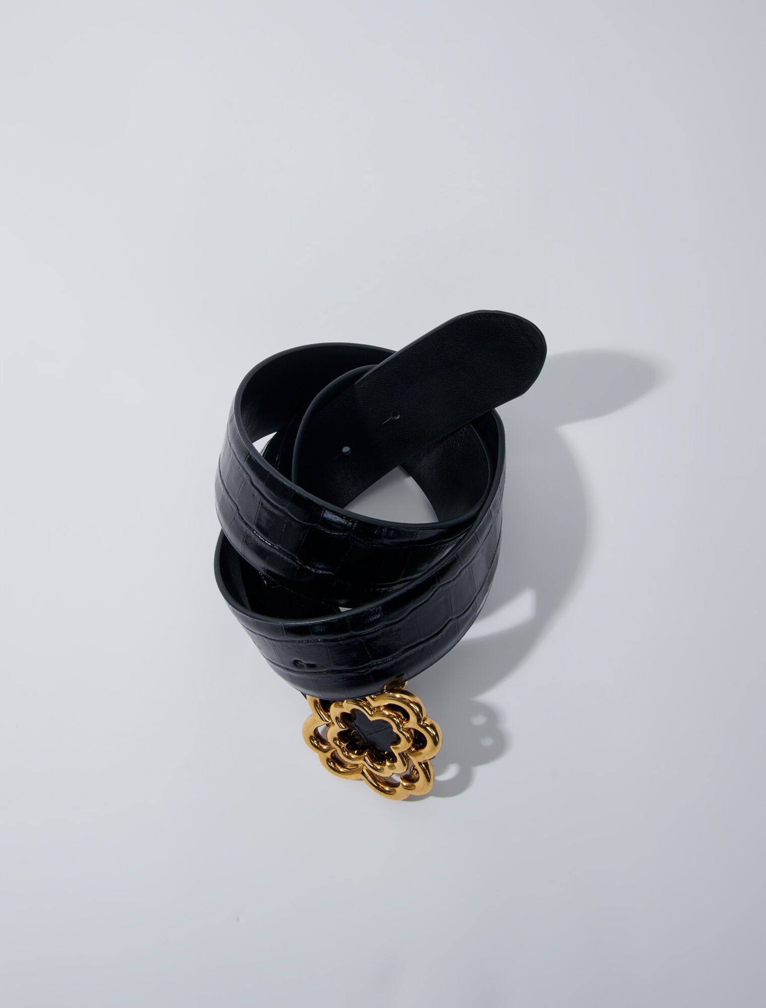 Black-Croc-effect leather double M belt