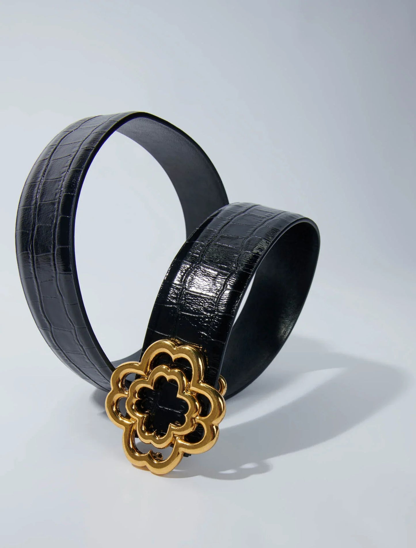 Croc-effect leather double M belt BLACK