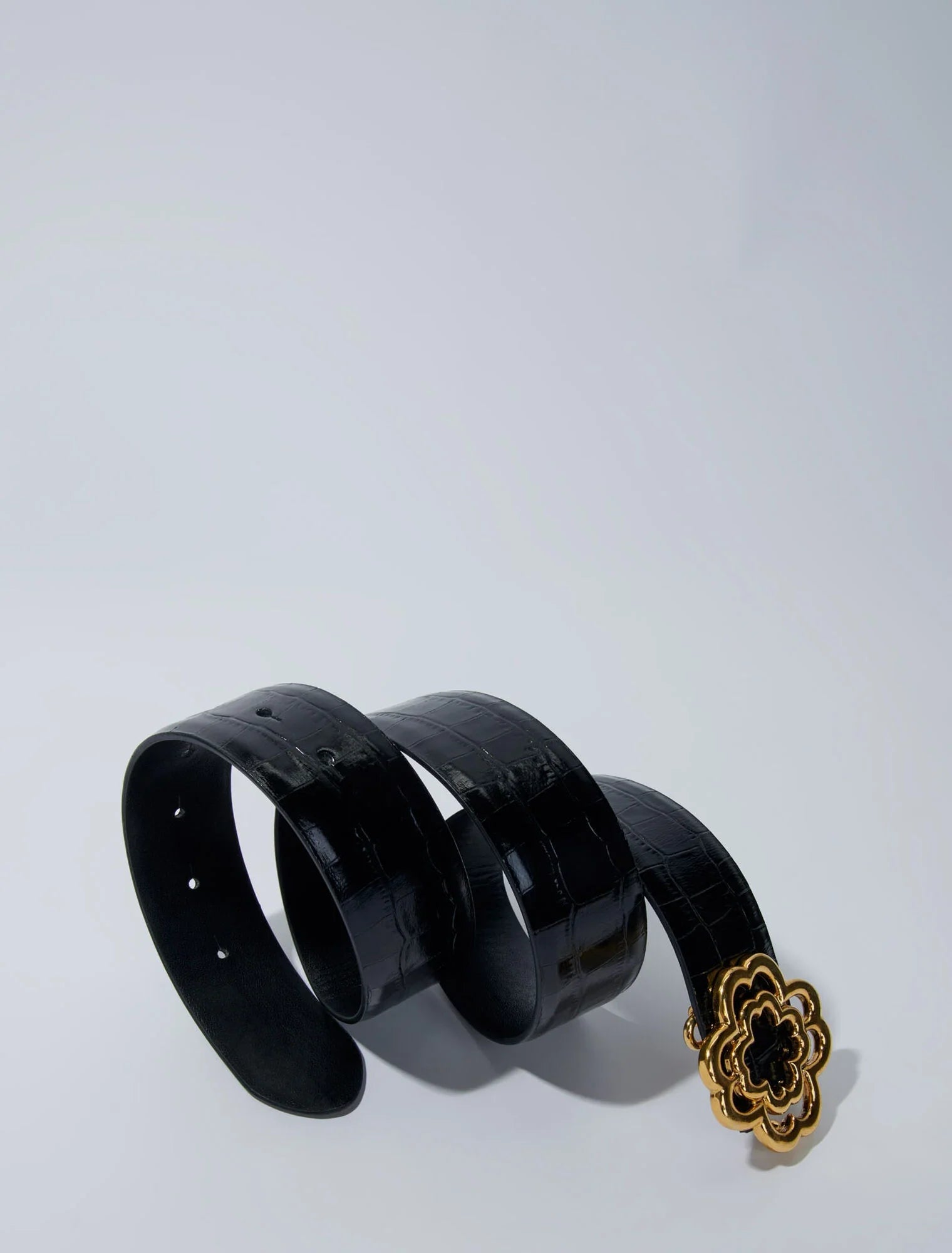 Croc-effect leather double M belt BLACK