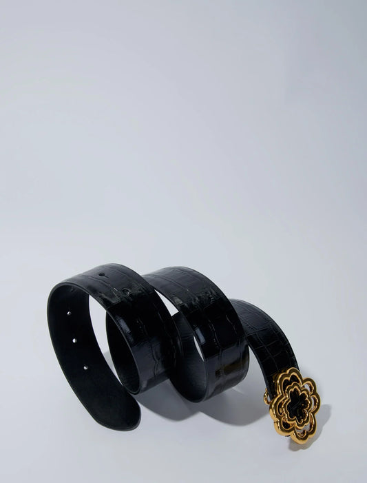 Croc-effect leather double M belt BLACK