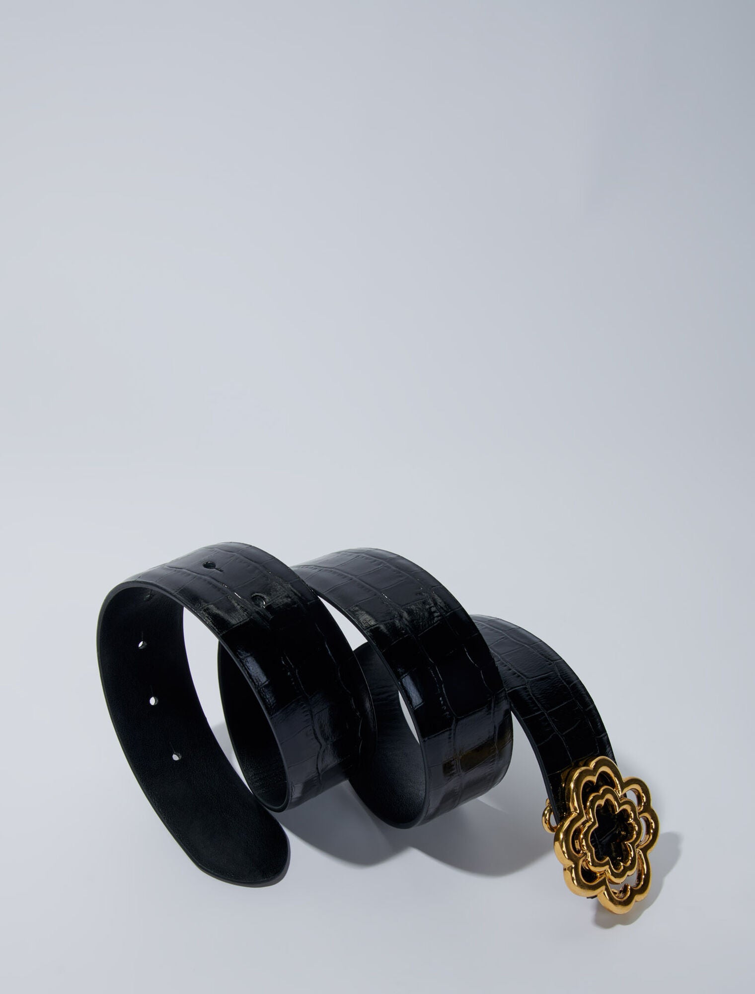 Black-Croc-effect leather double M belt