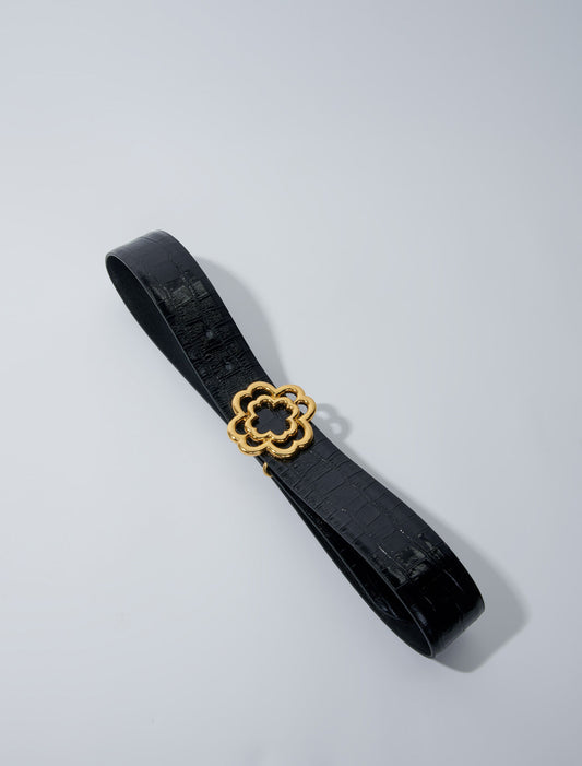 Croc-effect leather double M belt BLACK