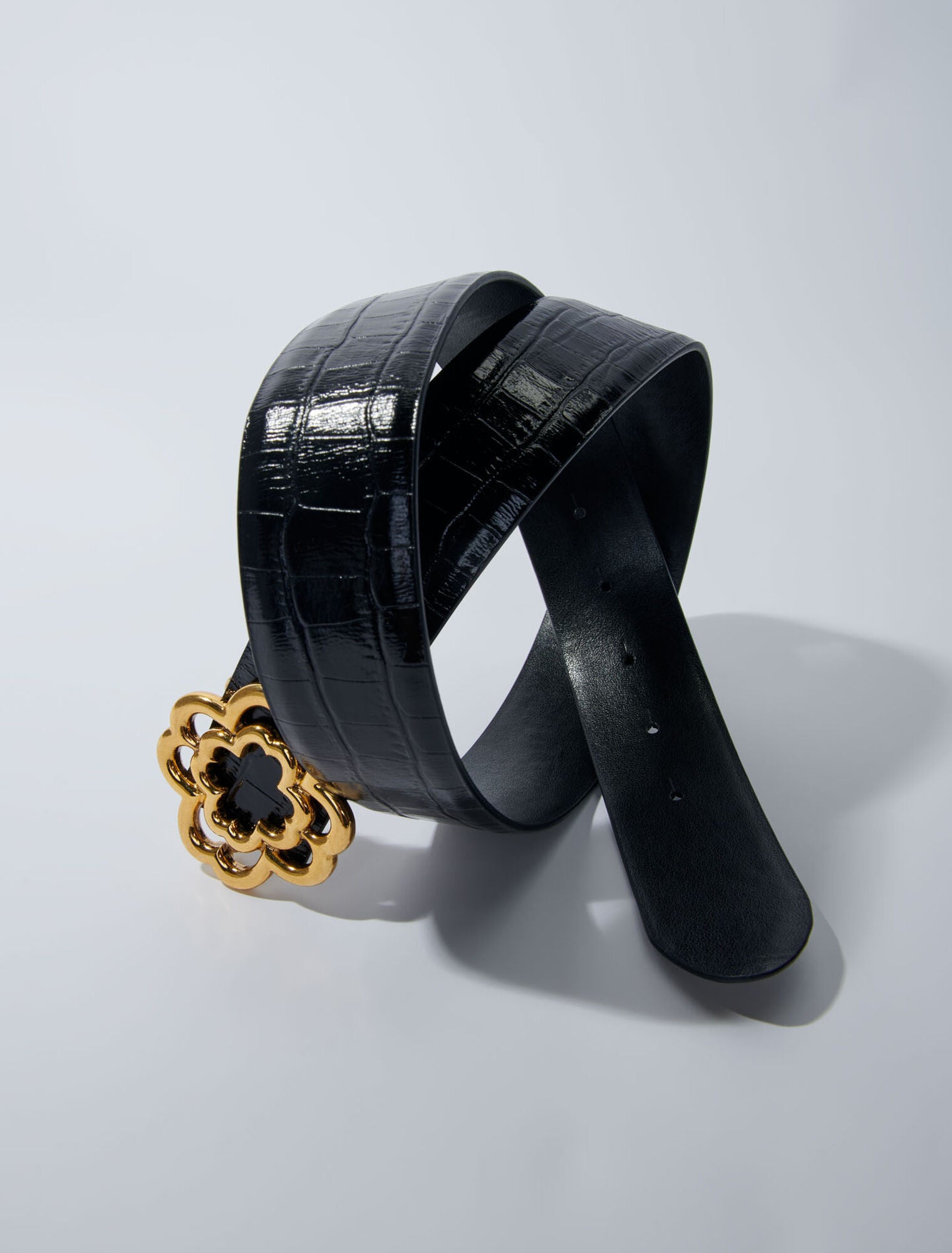 Black-Croc-effect leather double M belt