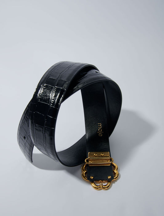 Croc-effect leather double M belt BLACK