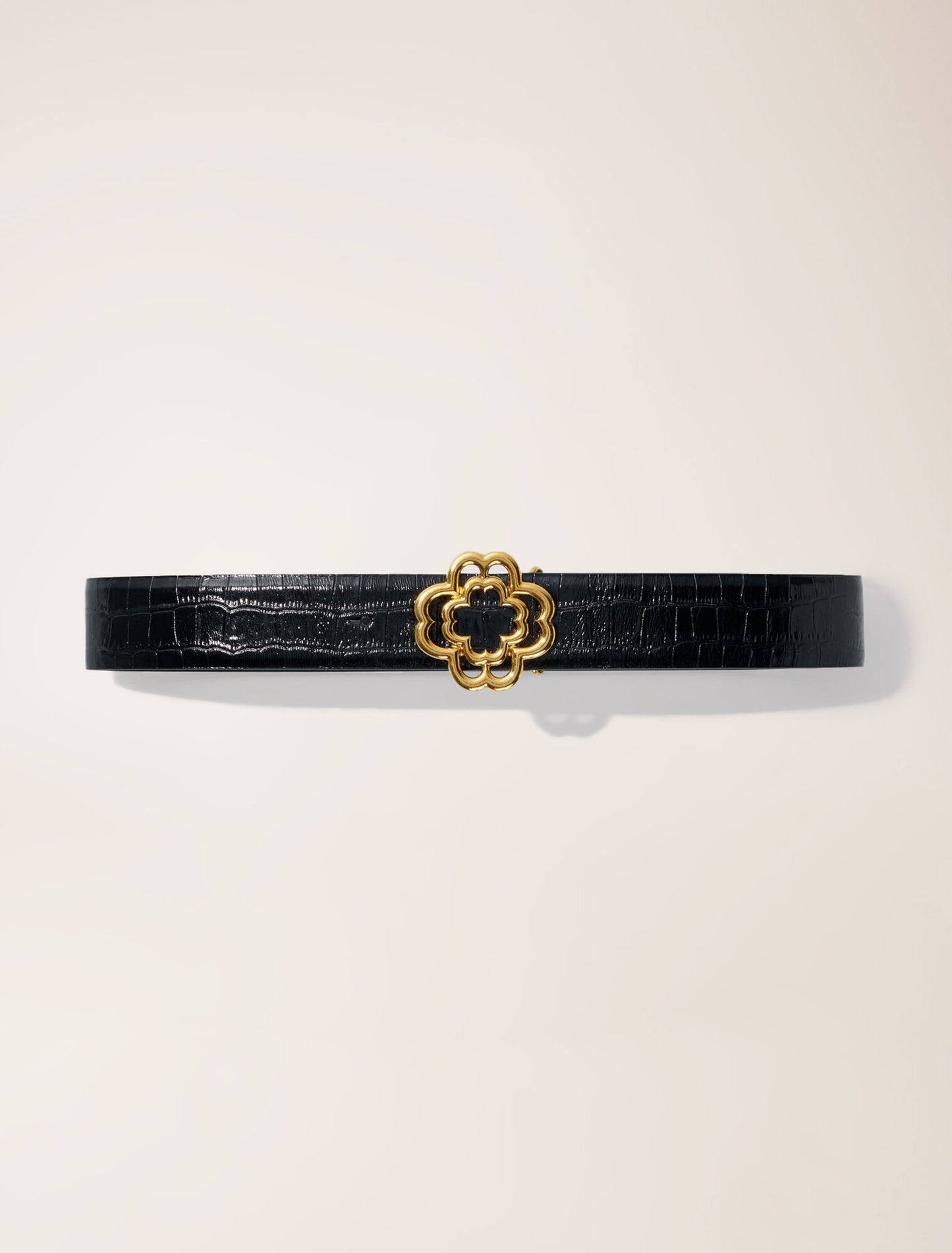 Black-Croc-effect leather double M belt