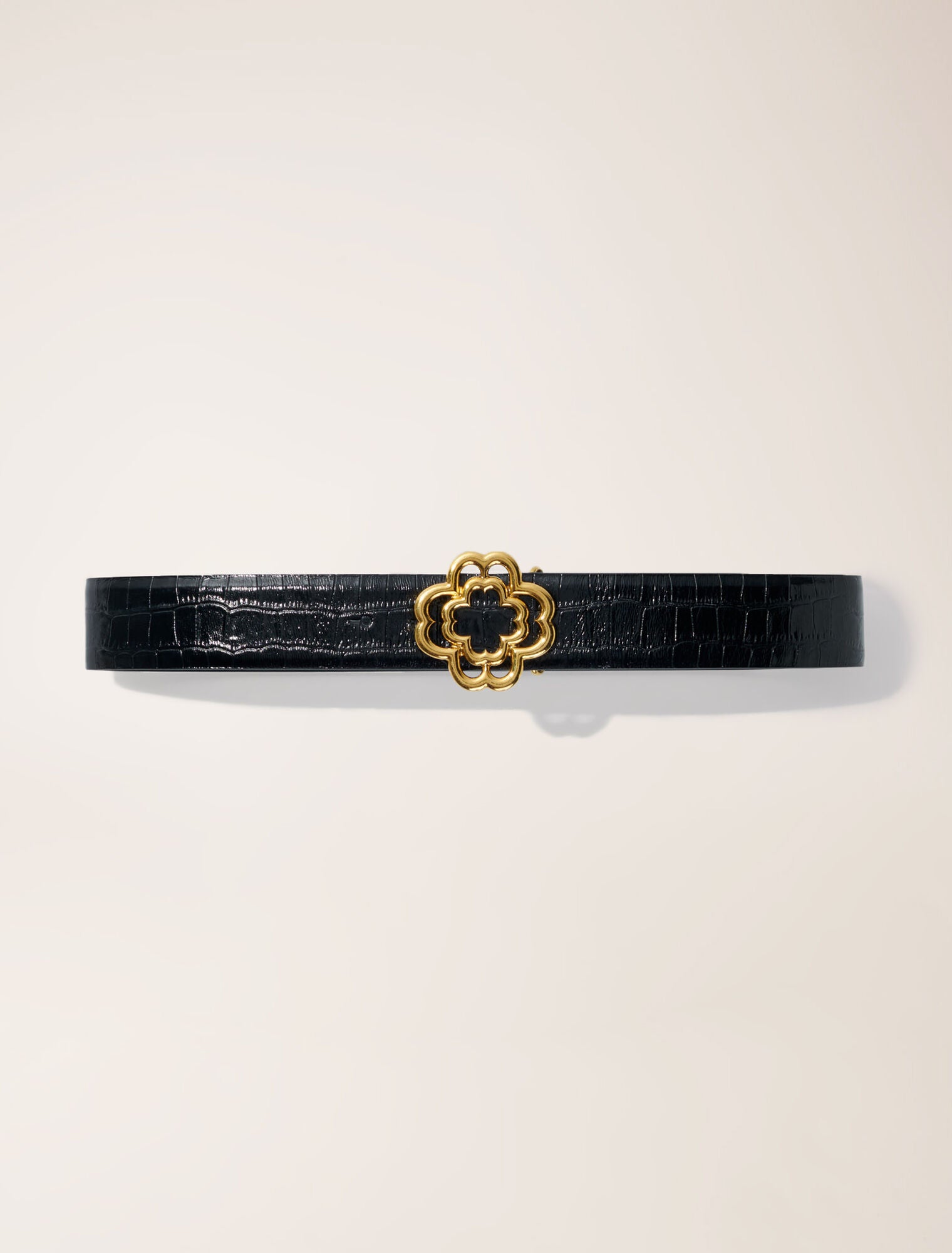 Black-Croc-effect leather double M belt