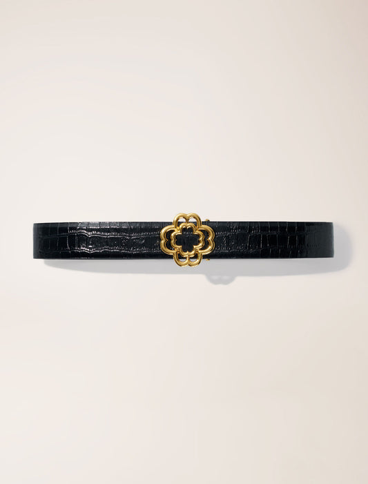 Black-Croc-effect leather double M belt