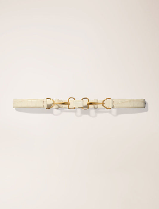Ecru-Leather belt with horse bit buckle