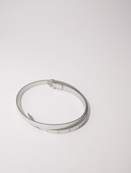 Silver  -Slim belt with Clover buckle