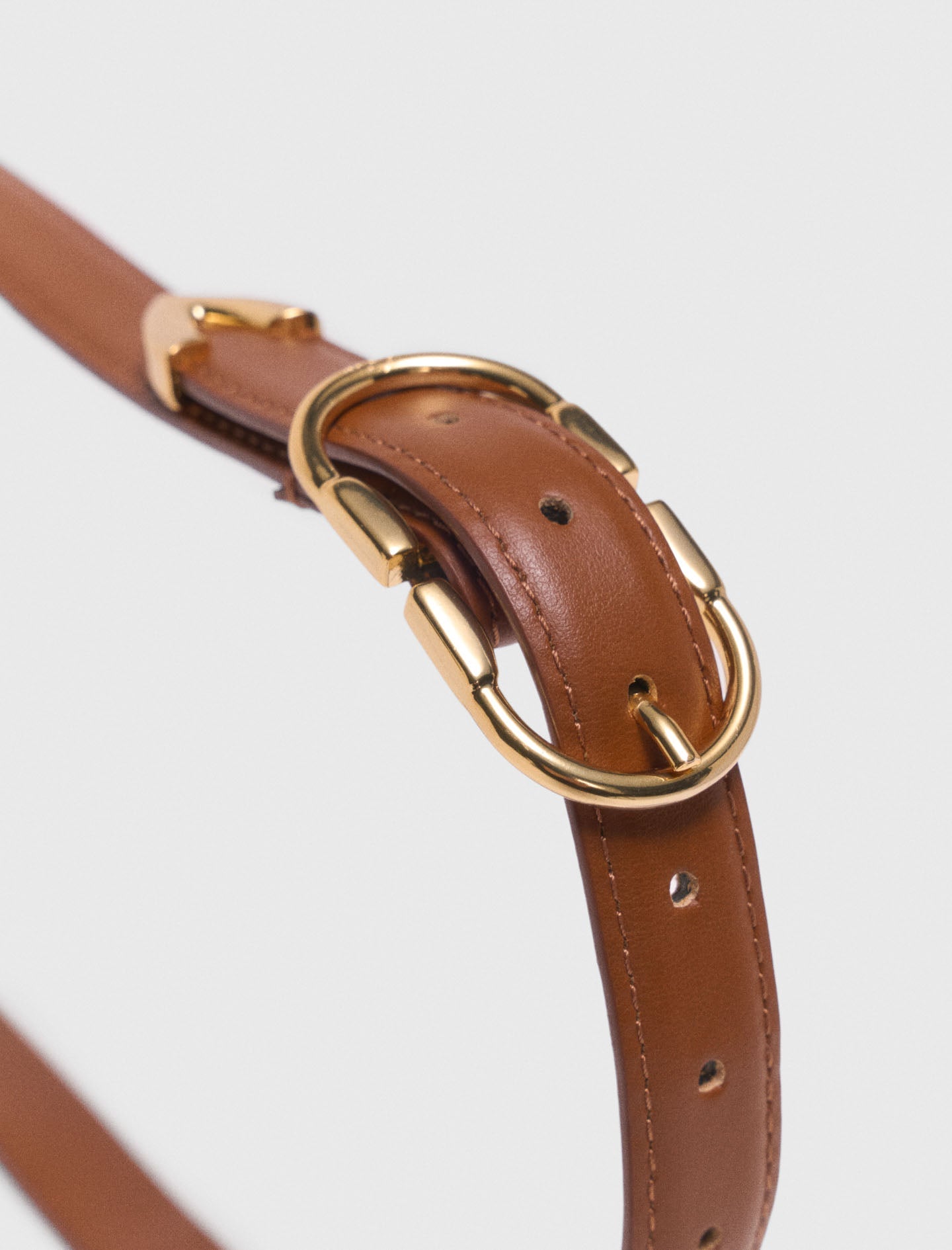 Double-Buckle Leather Belt Camel