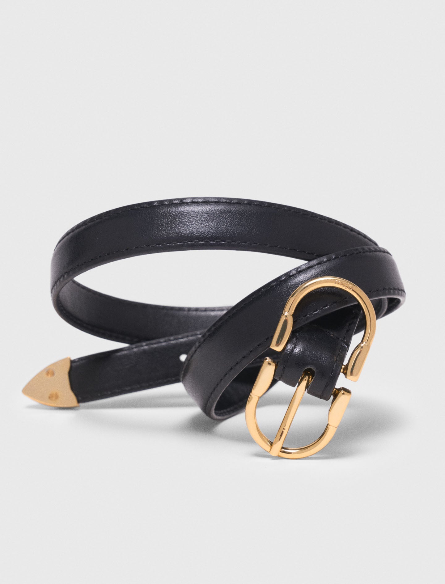 Double-Buckle Leather Belt Black