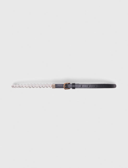 Mixed Bead And Leather Belt BLACK
