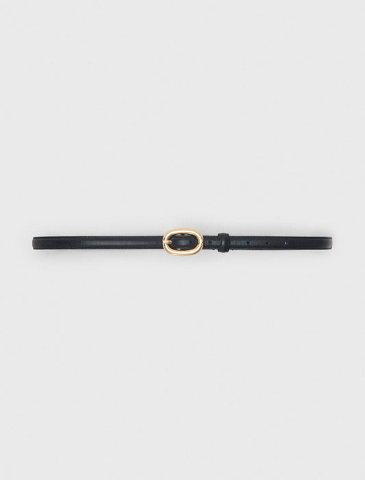 Slim Leather Oval Buckle Belt Black