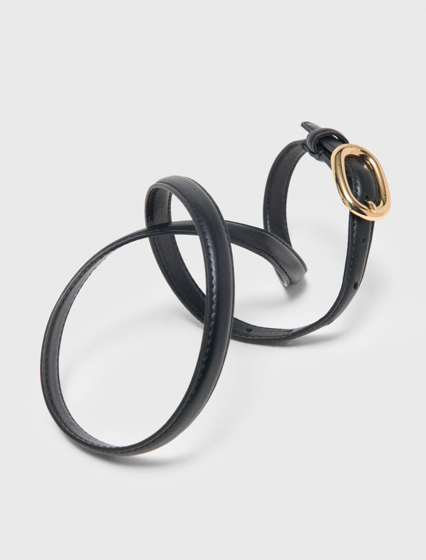 Slim Leather Oval Buckle Belt Black