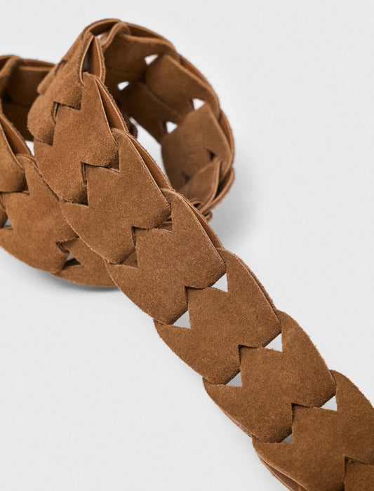 Braided suede belt Camel