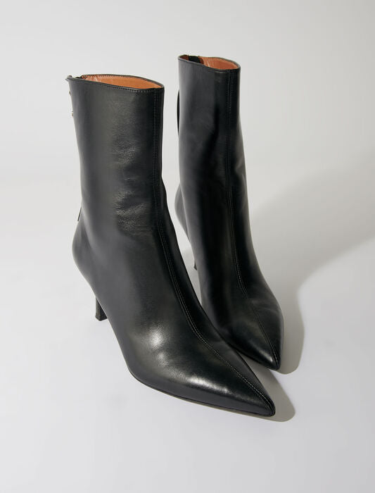 Black-featured-leather ankle boots
